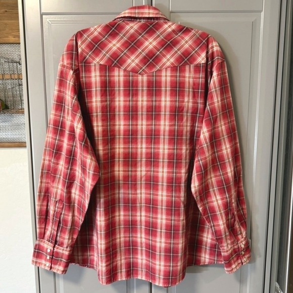 Wrangler Mens VTG Western Plaid Pearl Snap Long Sleeve Shirt,Red , XXL - Picture 6 of 9